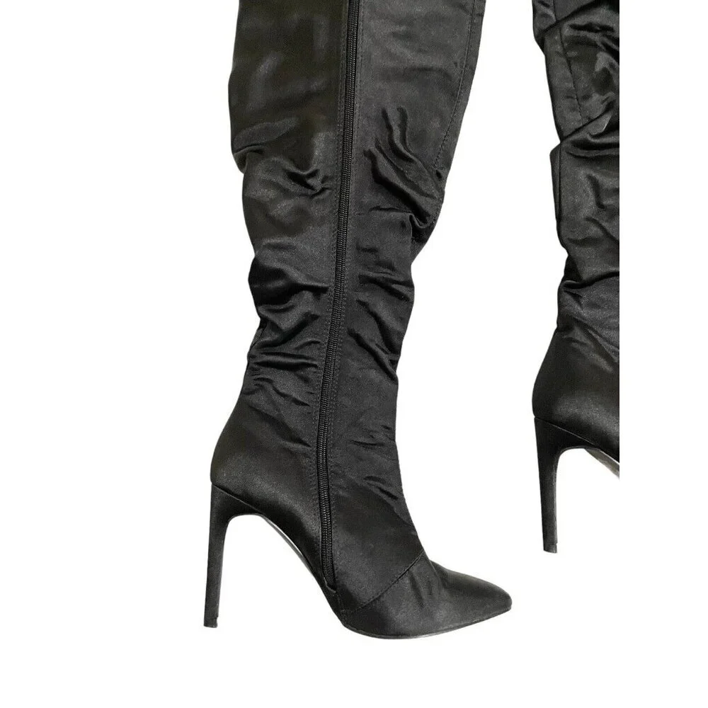 Cape Robbin Over the Knee Boots Black Satin Stiletto Heels SZ 7 New